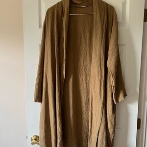 100% Linen Long Open Front Cardigan